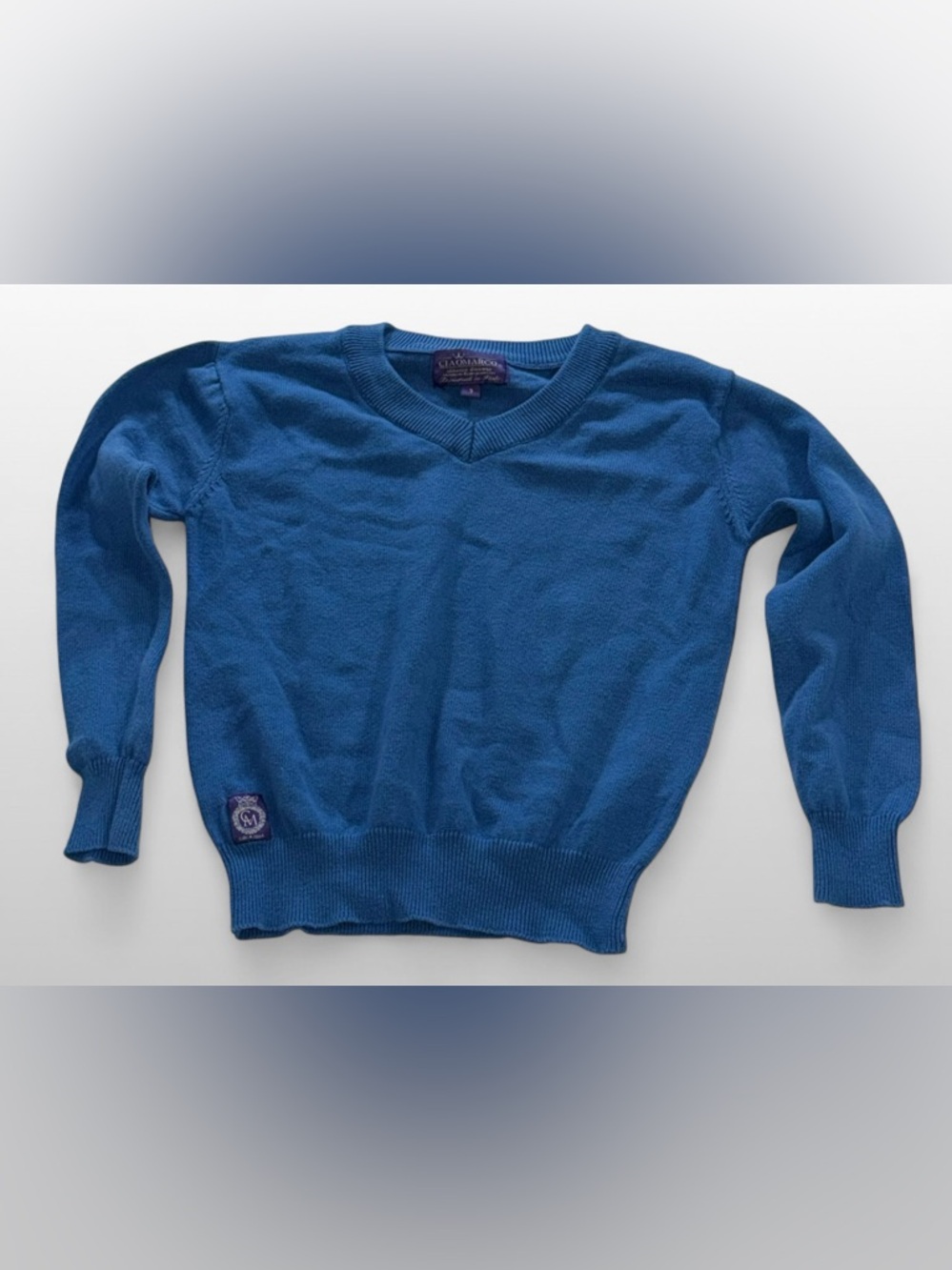 Ciao Marco Blue Cotton Sweater Toddler 3T V Neck Knit Pullover Boys Girls